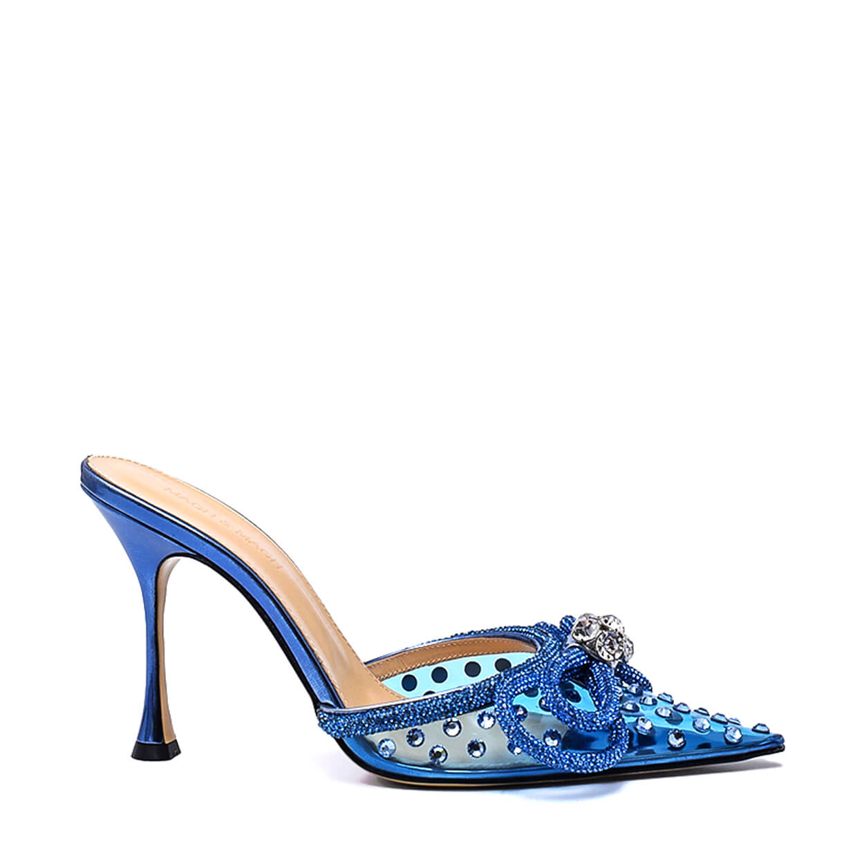 Mach & Mach - Blue Pvc Crystal Embellished Double Bow Mules